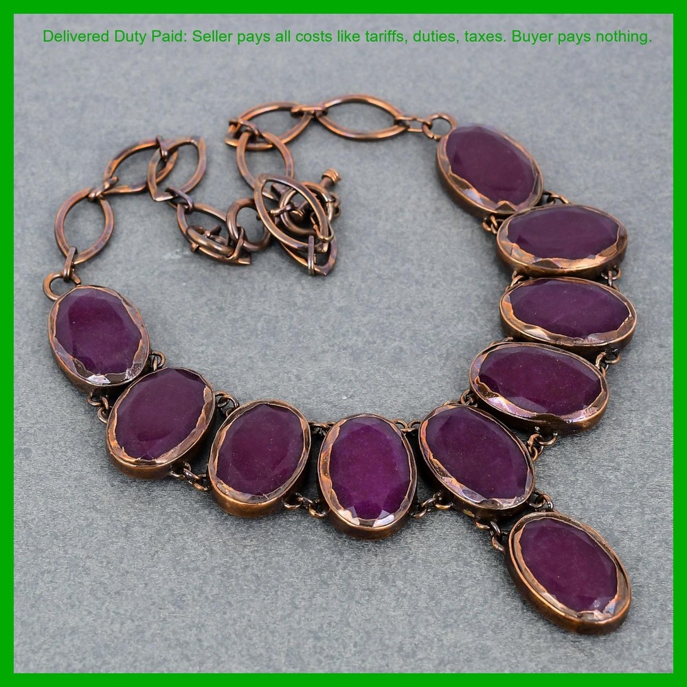 Christmas Sale Kashmir Rubi Gemstone Electroformed Unique Chain Necklace Copper-image