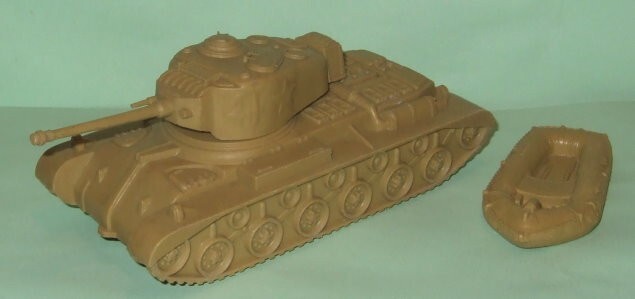 Orig. Old Marx FLAT TAN COLOR TANK + RAFT For Battleground playset etc