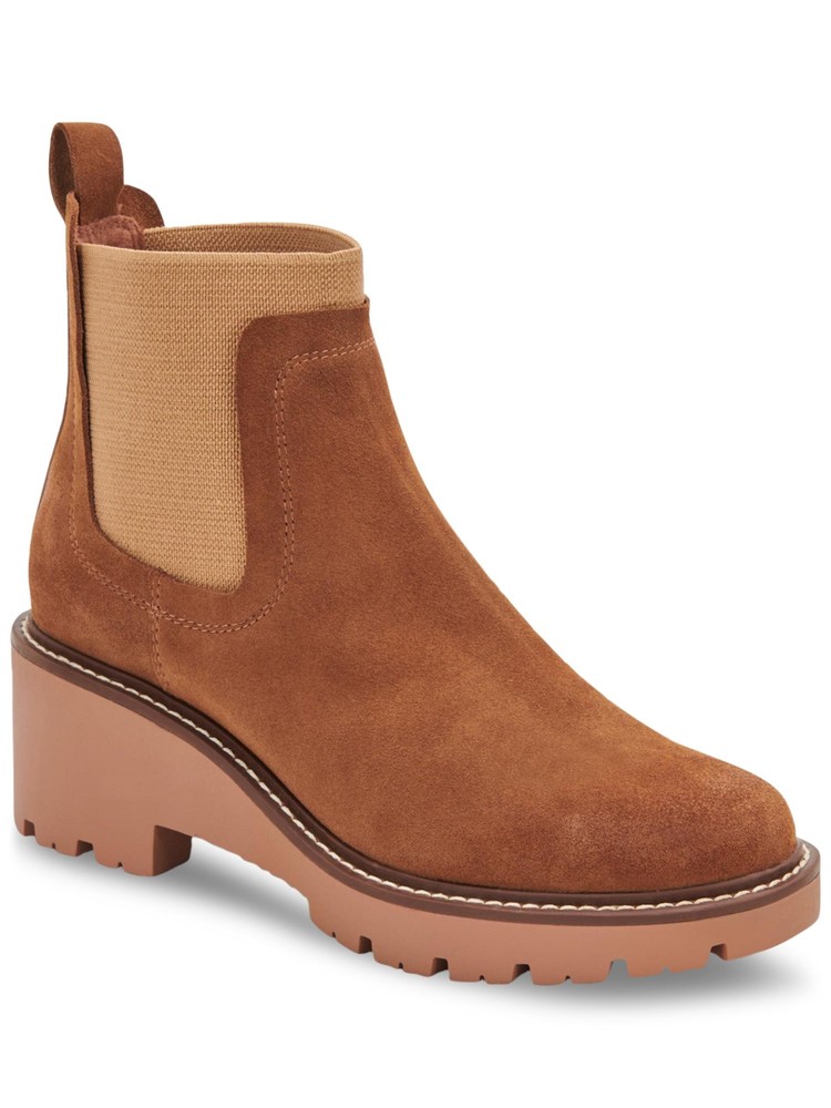 AQUA COLLEGE Womens Brown Chelsea Demi Round Toe Wedge Leather Booties 12 M