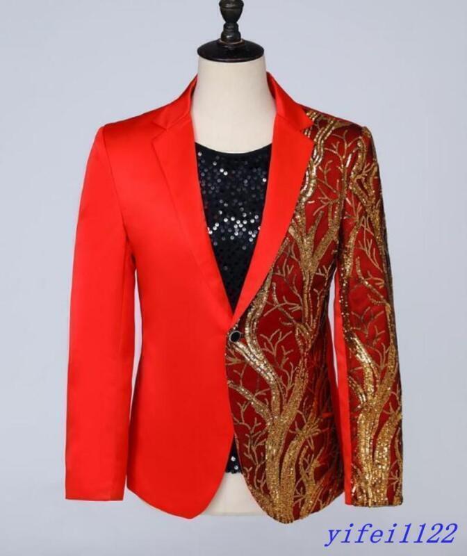 Clubwear Men Sequins One Button Blazer Jacket Dress Party Stage Formal Show Coat