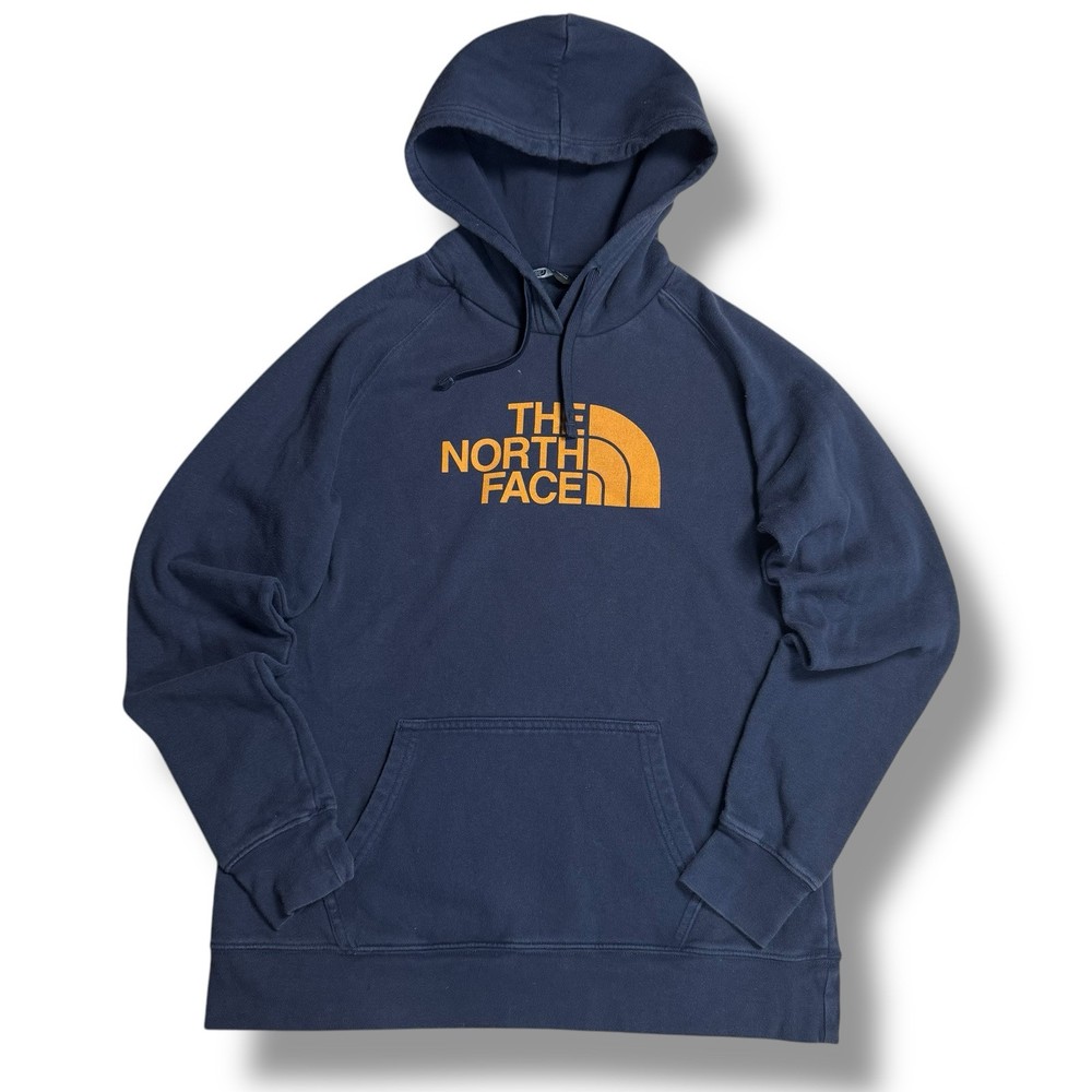 The North Face Half Dome Hoodie Graphic Logo Women Size Medium Navy/Yellow Hike