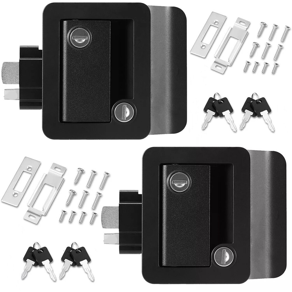 2-Pack Black RV Paddle Entry Door Latch Lock for Travel Trailers with Deadbolt
