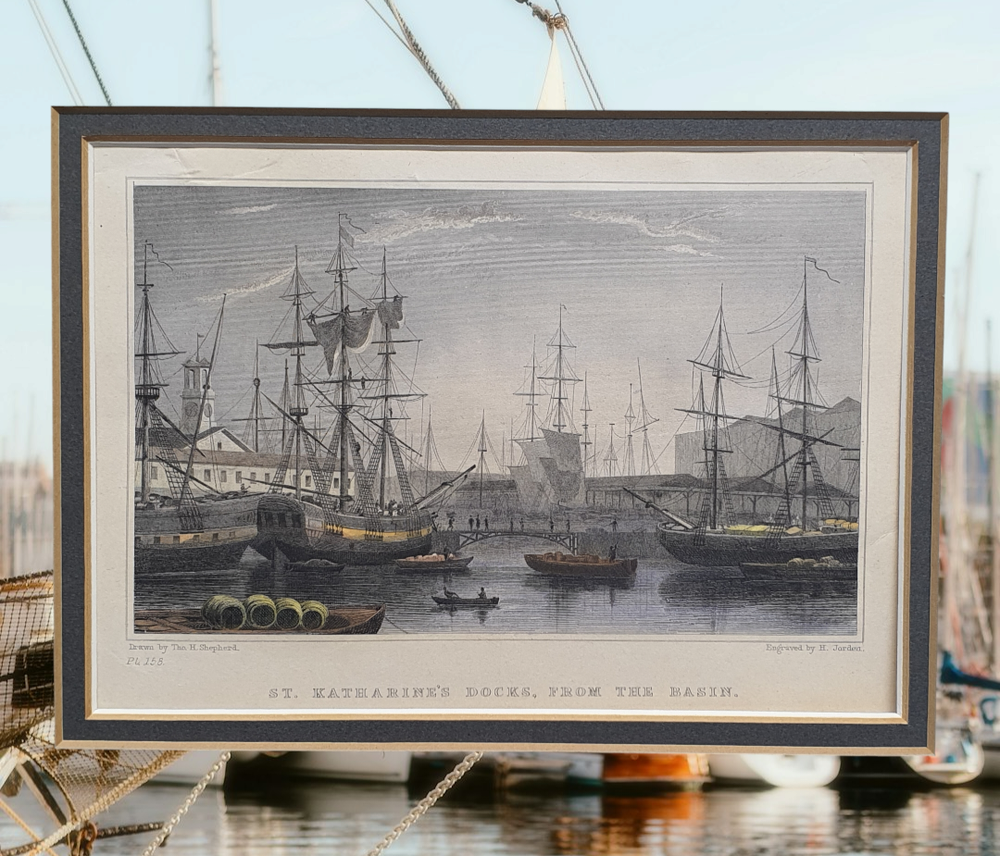 1831 St. Katharine’s Docks Engraving H. Jorden & Thomas Shepherd England 6.5x4.5