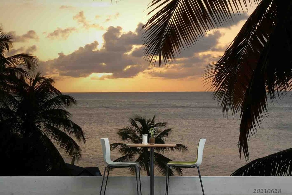 3D Palm Trees Ocean Sunset Landscape Wall Murals Wallpaper Murals Wall Sticker