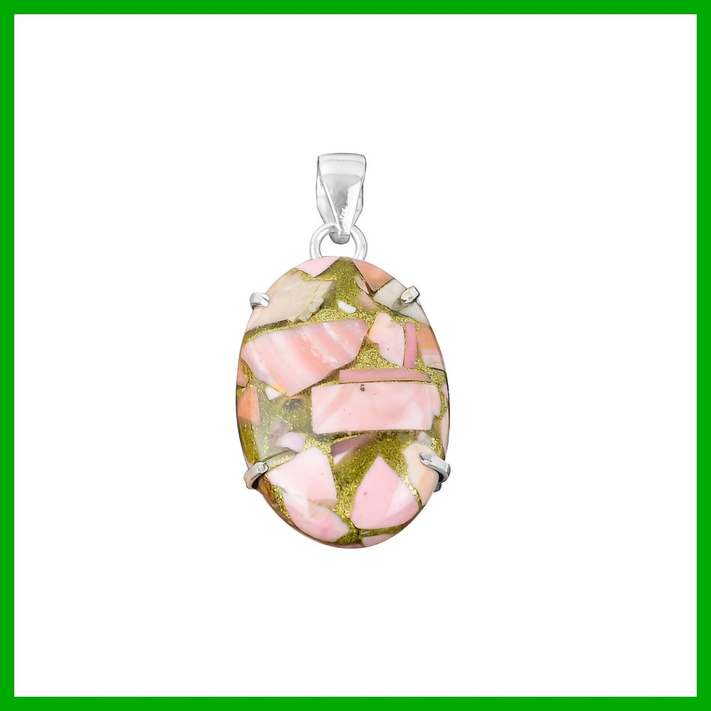 Mothers day Sale Copper Pink Opal Stone Bezel Pendant Jewelry Sterling Silver-image