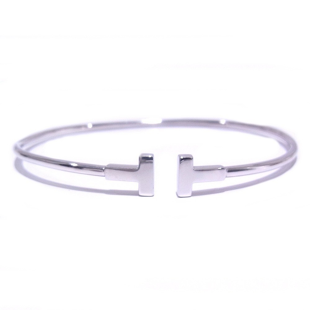 Tiffany & Co T Smile Wire Bracelet Size M 18K White Gold 775896