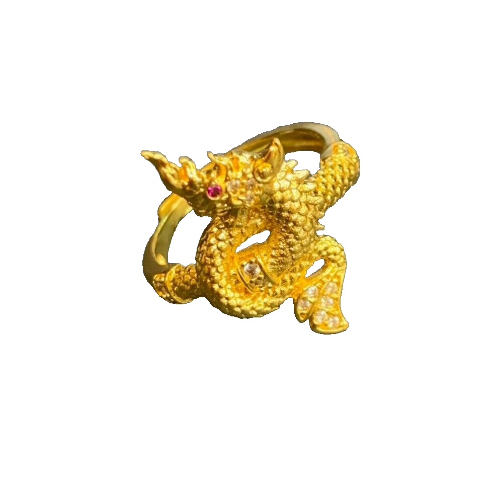 Ring Naga Amulet Thai Dragon Jewelry Gold Serpent Eye Gemstone Talisman Charm