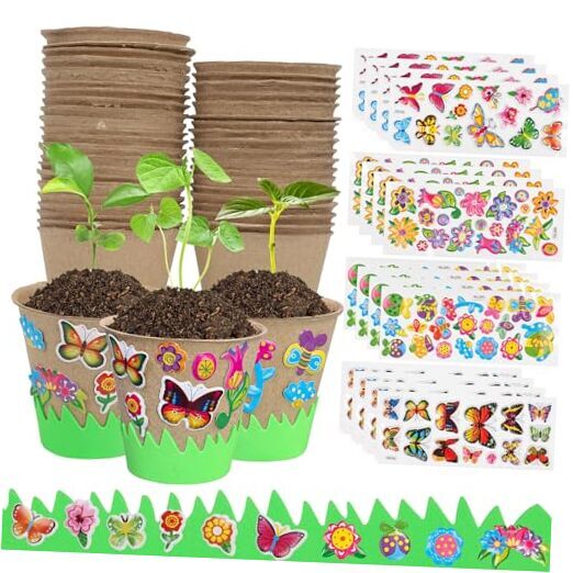 42 Set Garden Paper Pot Craft Kit Flower Planting Craft with 42 PCS Peat Pots
