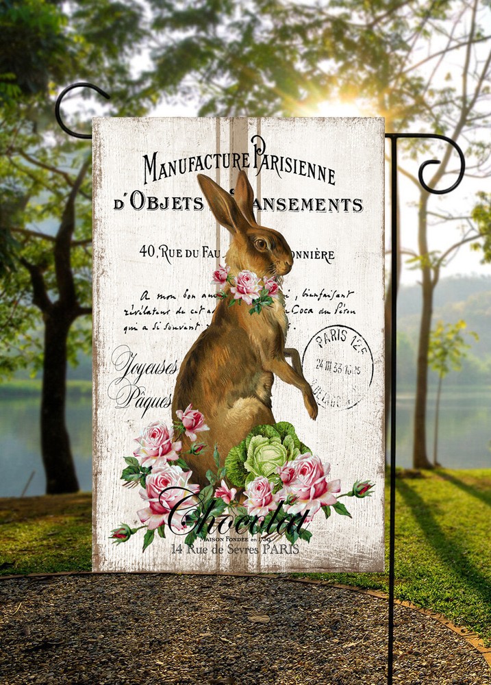 Standing Rabbit on French Writing   ~  Garden Flag ~ Double Sided    Quality
