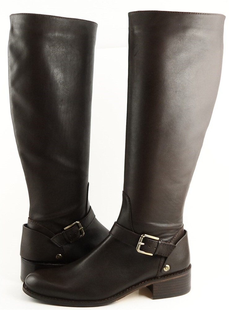 $498 DELMAN SOAR Brown Leather Tall Designer Knee High Riding Boots 7.5