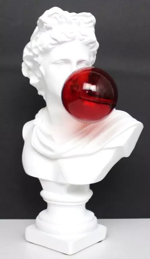 New White Classic Greek Sculpture Statue Blowing Bubble Gum Home Decor Funny
