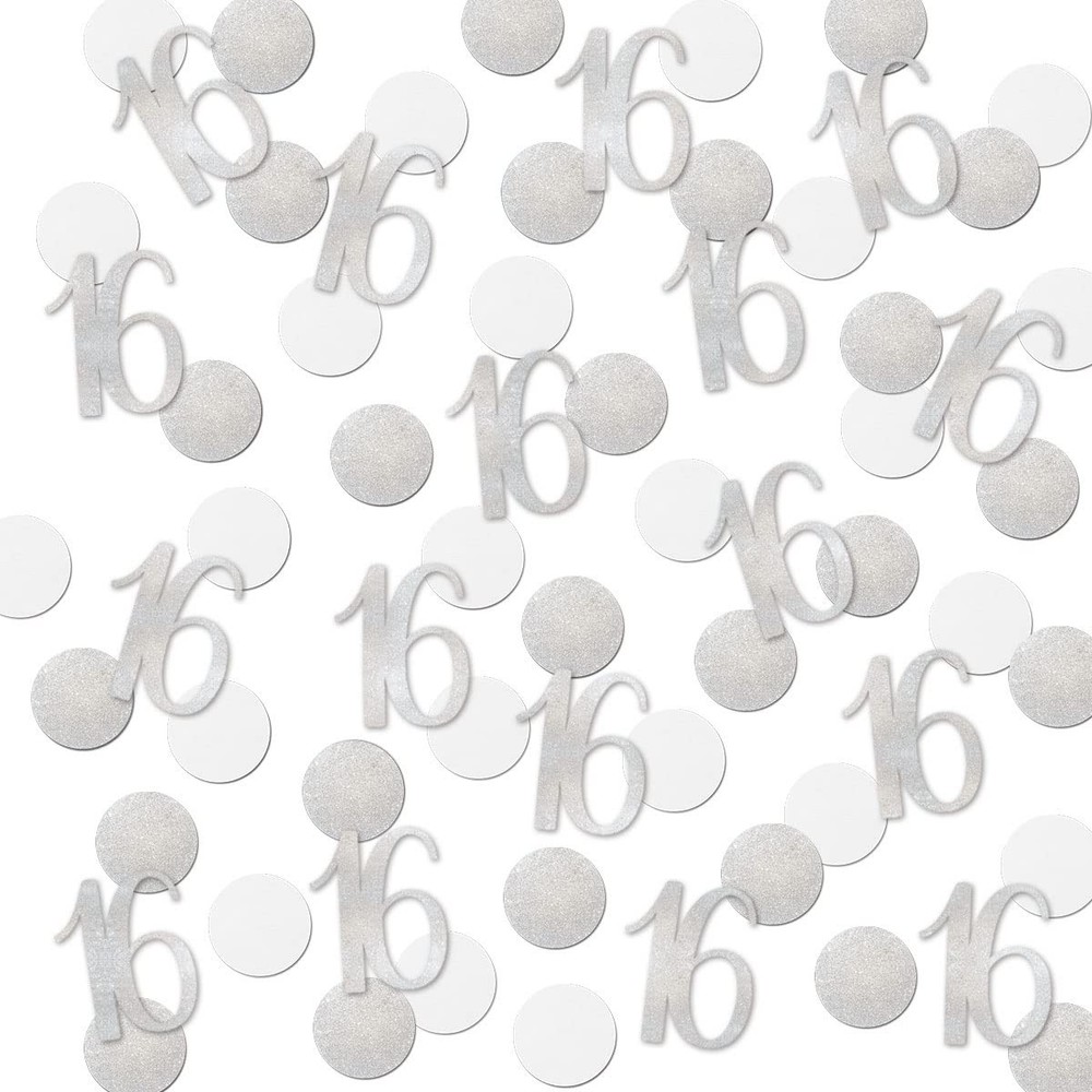200 PCS Silver Glitter 16th Birthday Confetti for Tables & Decor