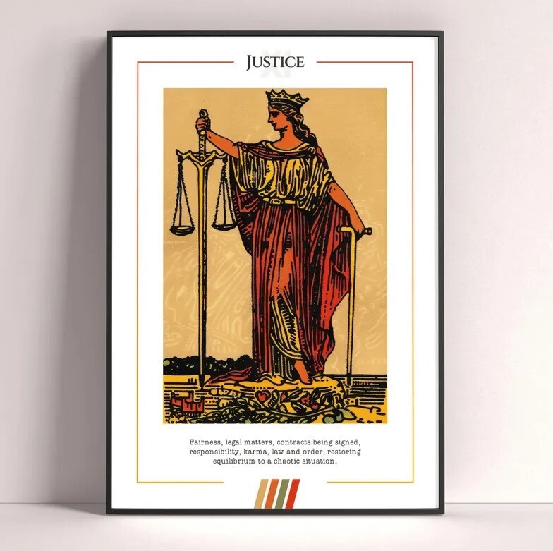 Justice Tarot Card Art Print - Tarot Poster Digital Download