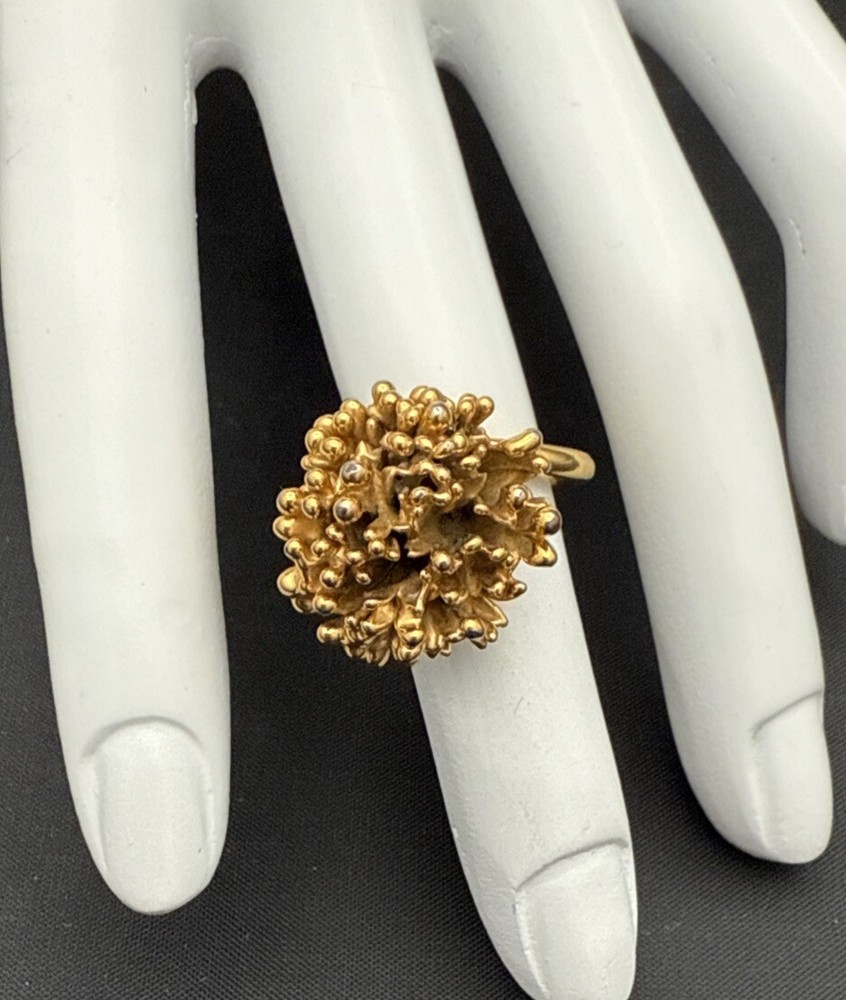 Gold Tone Spiky Cocktail Ring Size 5.25 Bold Statement Jewelry