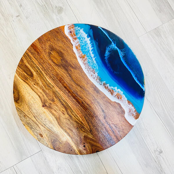 OCEAN COFFEE TABLE TOP | Epoxy Resin Table Top | Glossy River Blue Table Top Art