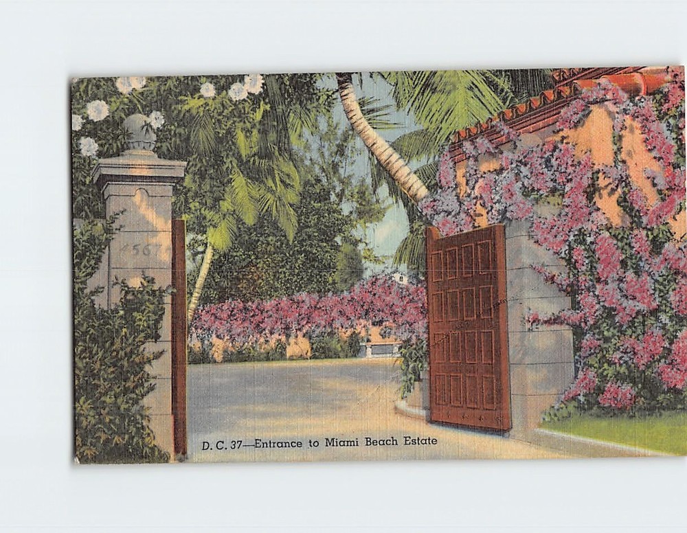 Postcard Entrance to Miami Beach Estate Florida USA