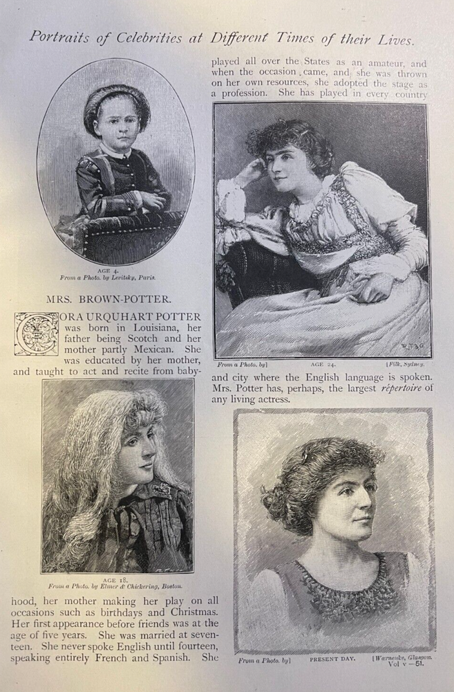 1893 Vintage Magazine Illustration Actress Cora Urquhart Potter