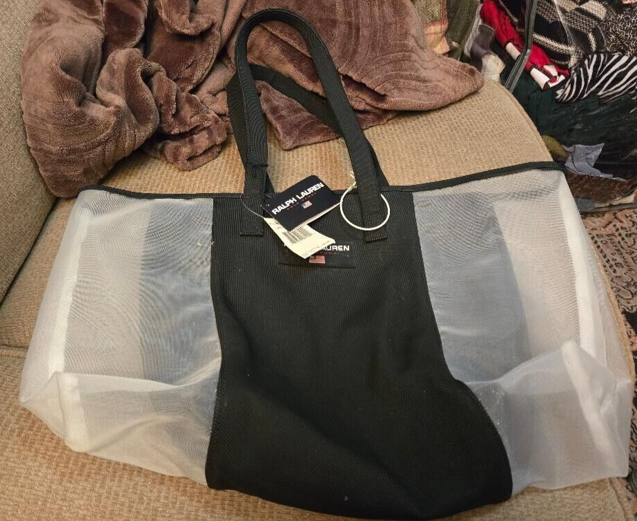 Ralph Lauren polo sport black and white Tote Bag With Screen Mesh Sides