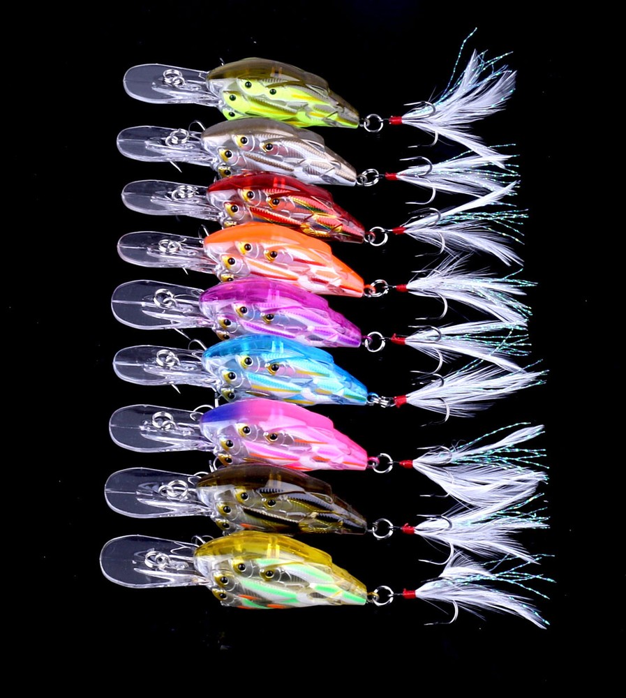 9PCS 7.5cm Crankbait Minnow Lure Bass Fishing Tackle Hard Bait 9g USA