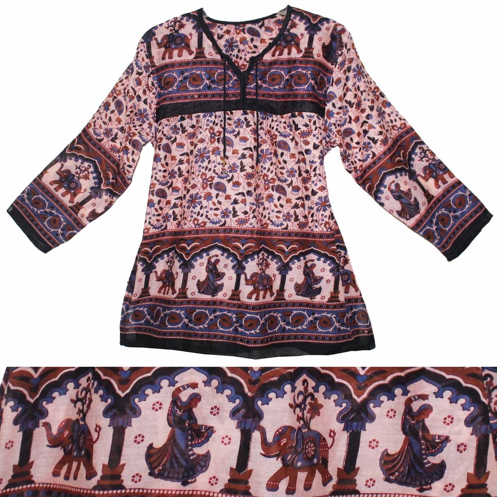 XS To L Indian Ethnic Top Blouse Cotton Tunic For Women Hippie Boho Shirt Retro