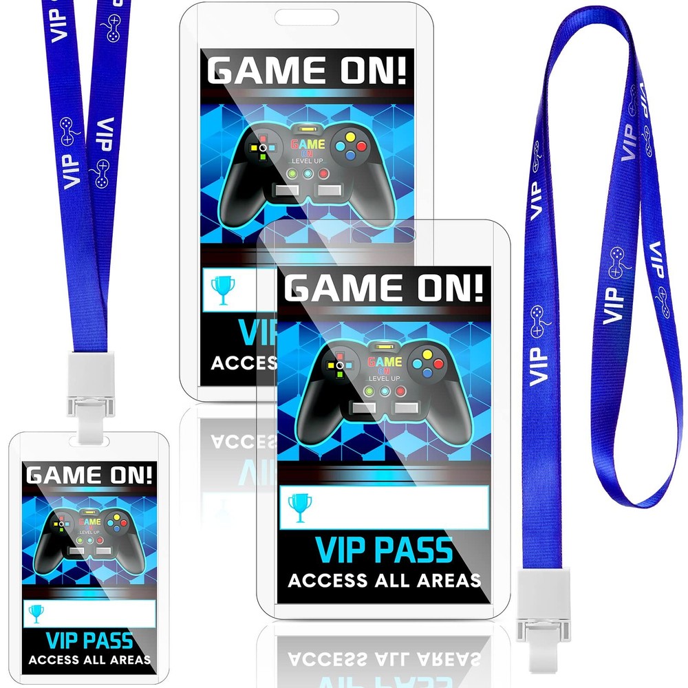 16 Pieces Blue Video Game VIP Pass Holder Tickets Set Video Game Party Favors...
