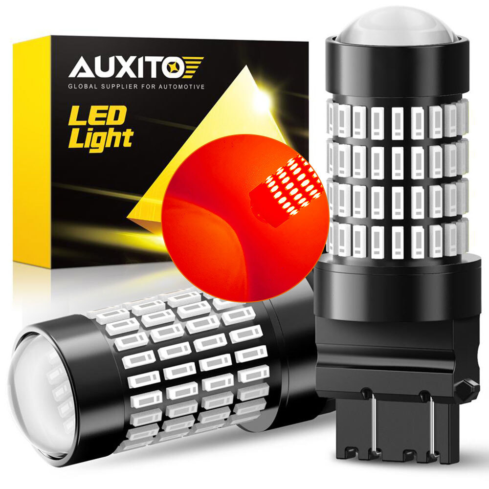 3157 3156 Red LED Brake Tail Light Bulbs CANbus Error-Free Halogen Replacement