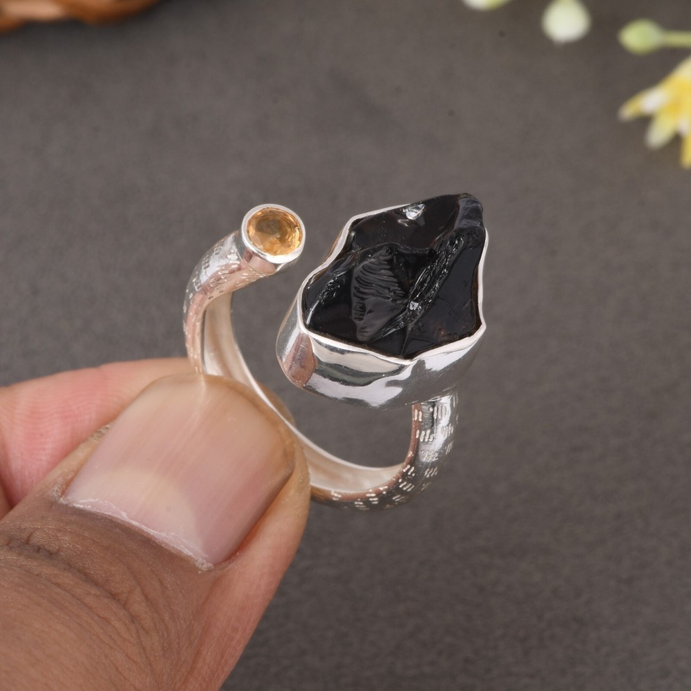 Sterling Silver Double Gemstone Ring with Smoky Quartz and Citrine  