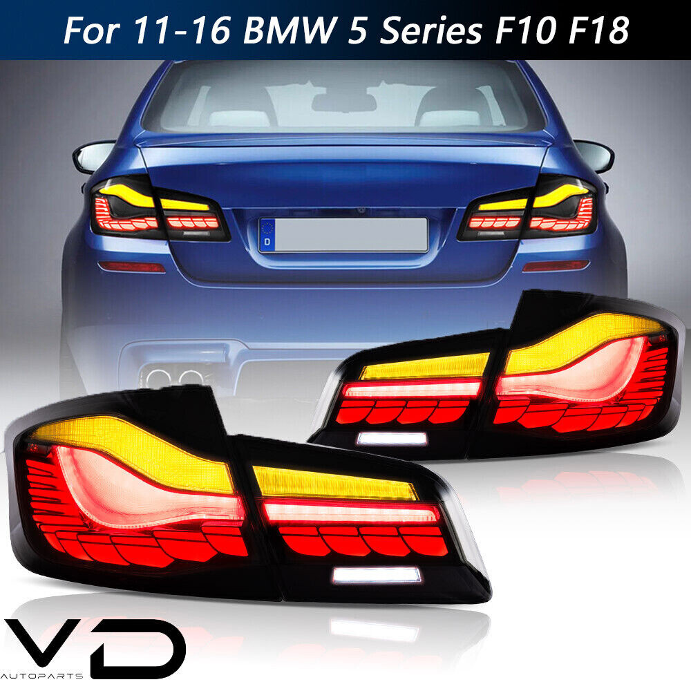 Pair LED Tail Lights For 2011-2016 BMW 5 Series F10 F18 Smoked Sequential lamps