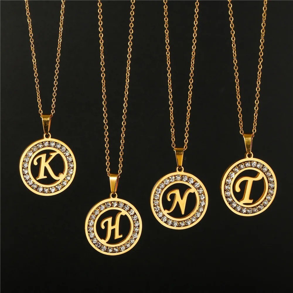 New Fashion A-Z Initial Letter Pendant Necklace, Gold Name Round Link Chain Gift