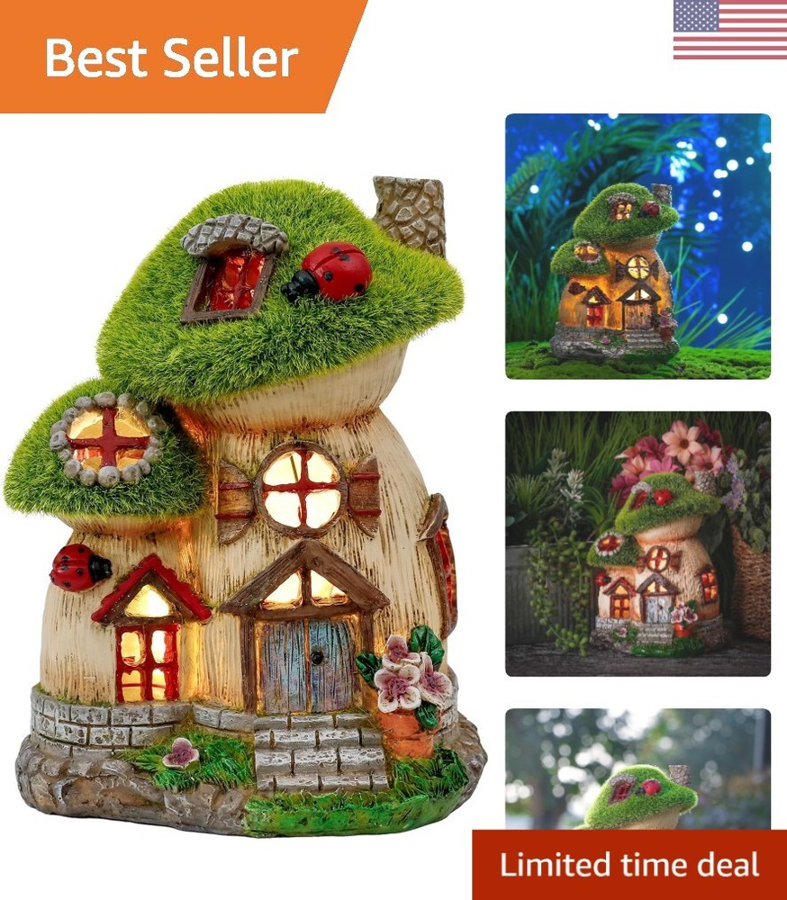 Hand-Painted Solar Mushroom House with Flocking Effect - Garden Ornaments