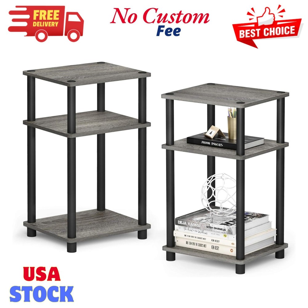 Just 3-Tier Turn-N-Tube End Table / Bedside Table with Plastic Poles, 2-Pack...