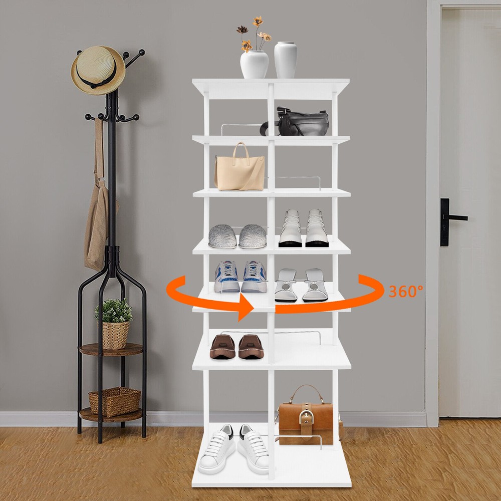 360-Degree Rotating 6-Tier Shoe Rack Organizer with Display Shelf