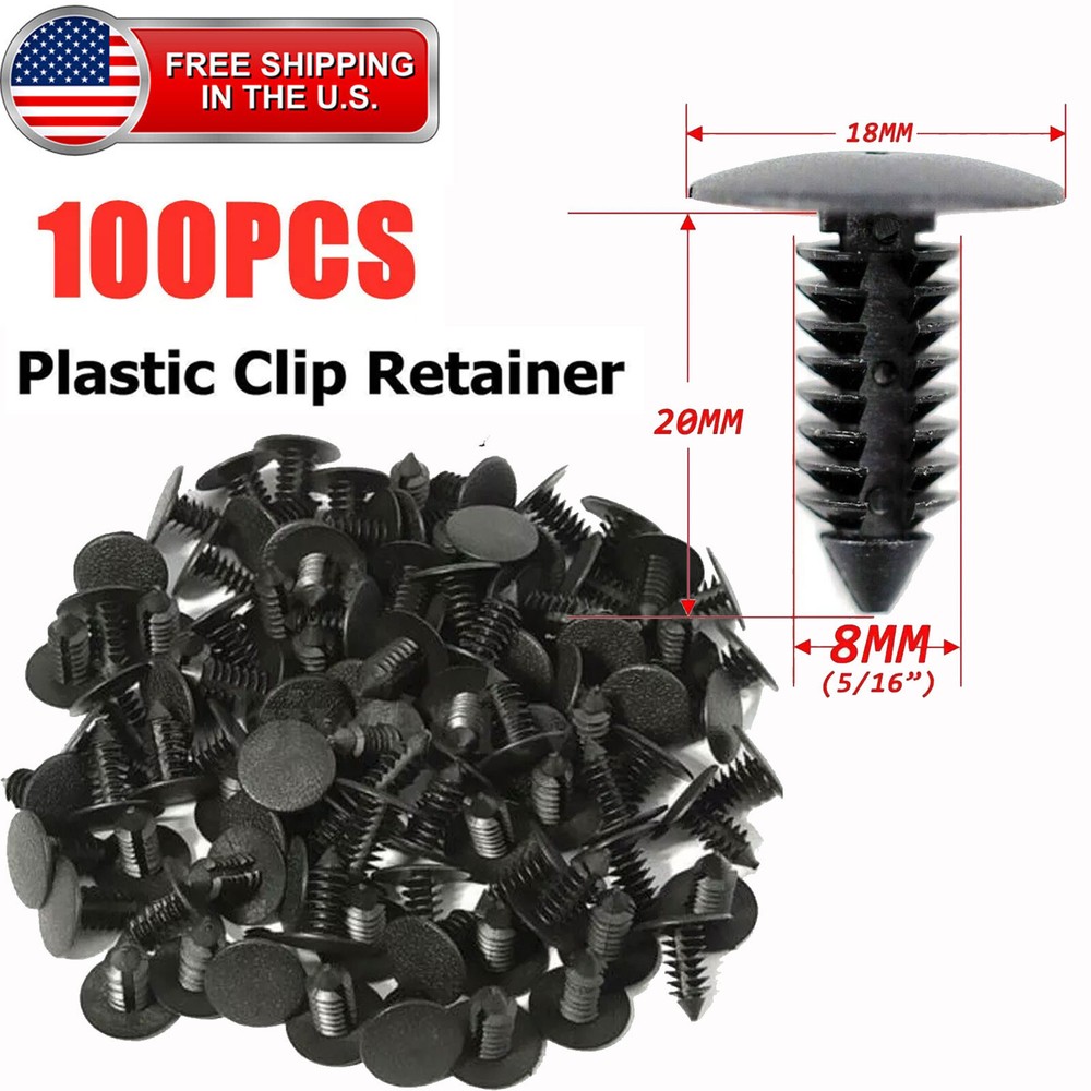 100x 8mm NEW Bumper Clips Auto Car Hole Plastic Rivets Fastener Fender Push Pin