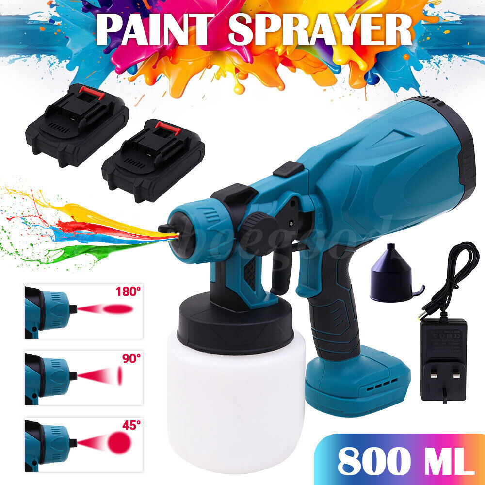Electric High Pressure Cordless Paint Sprayer Airless HVLP Spray Gun W/2 Battery