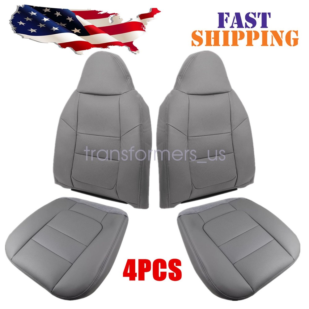 Front Perforated Leather Seat Covers Gray For 2001 Ford F250 F350 F450 Lariat