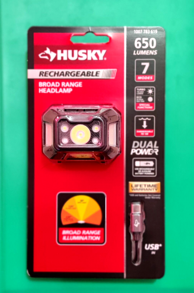 **NEW SEALED!** - Husky 650-Lumens Broad Range Dual-Power Headlamp 1007 783 619