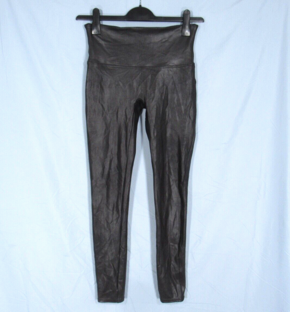 SPANX Black Faux Leather Mid-Rise Pull-On Leggings with Contour Waistband