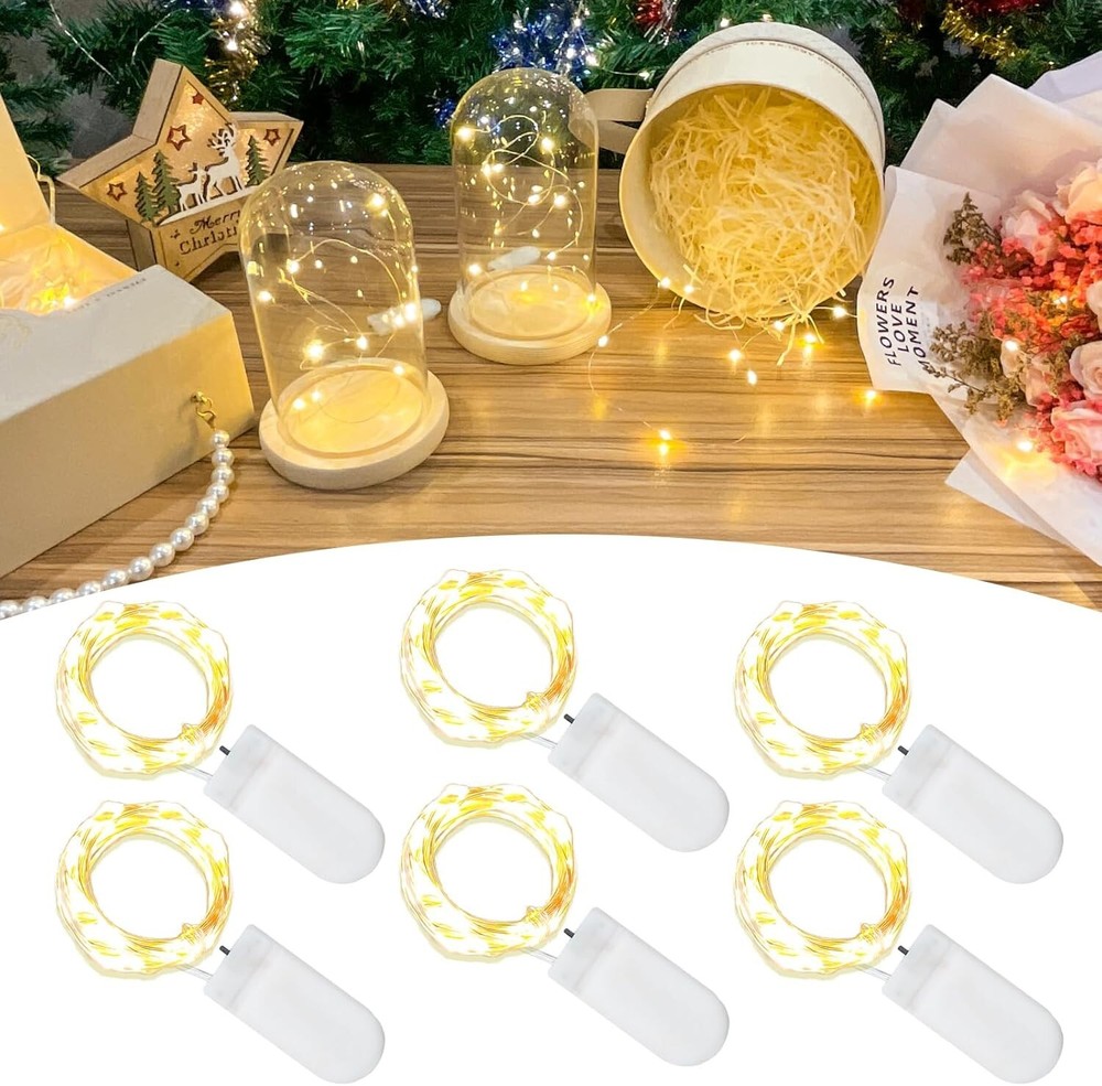 6 Pack Fairy Lights Battery Operated String Lights, 10 LED on 3.3Ft Silvery Copp