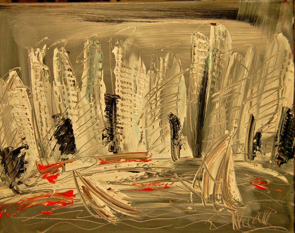 GRAY CITY MODERN ABSTRACT Painting  Stretched   IMPRESSIONIST  WALL DECOR