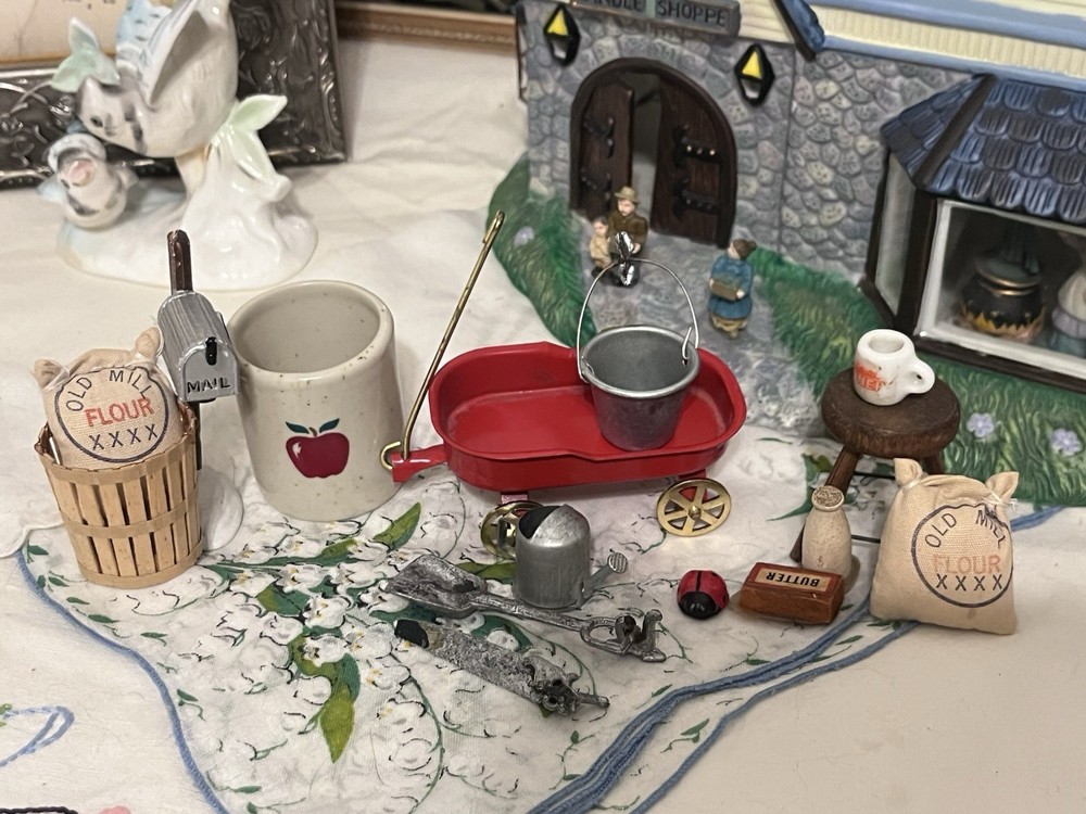 Miniture Lot Farmhouse Little Wagon, Milking Stool, More