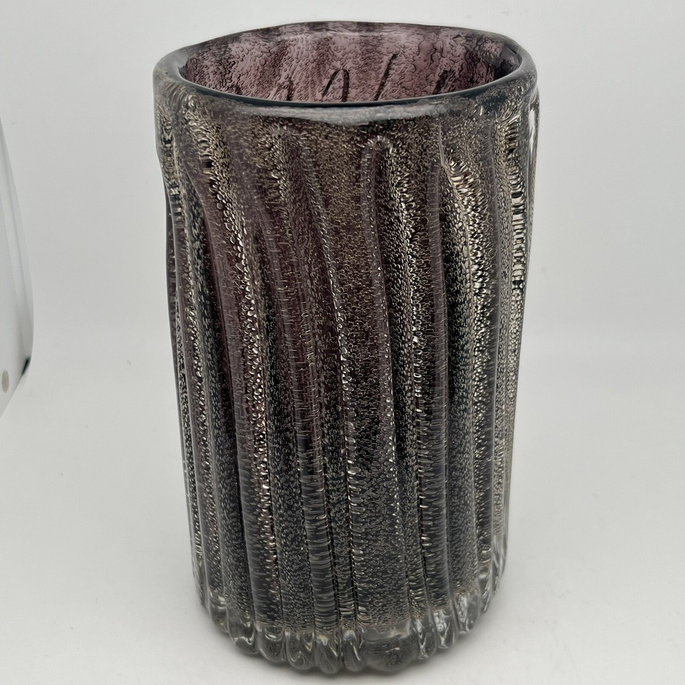 Torre And Tagus Sparkling Deep Plum Glass Vase Heavy 8 Inch Modern Home Decor