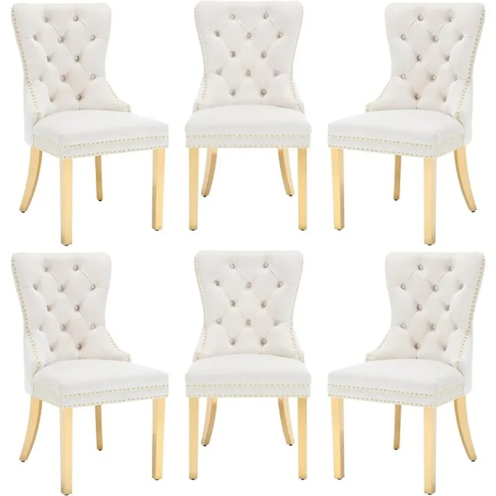 Dining Chairs Set of 6, Luxury Velvet Tufted Legs & Nailhead Trim,Kitchen Chairs