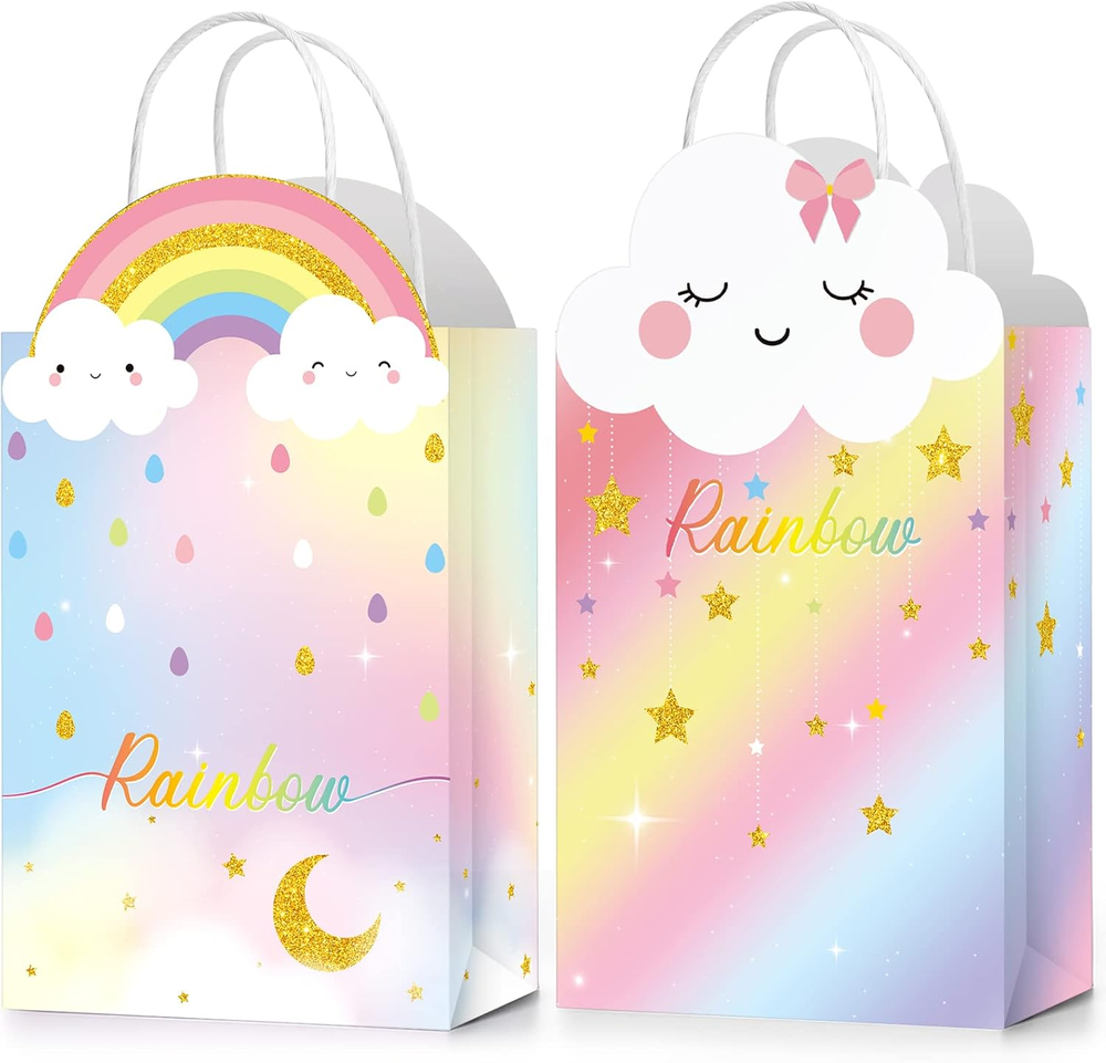 16 Pcs Rainbow Party Favor Bags 8.3 X 6 X 3.2 Inch Rainbow Cloud Birthday Goodie
