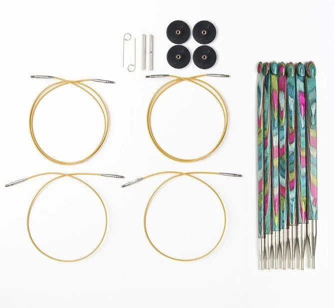 Tunisian Crochet Hook Set Interchangeable Wooden Hooks with Cables - N5172