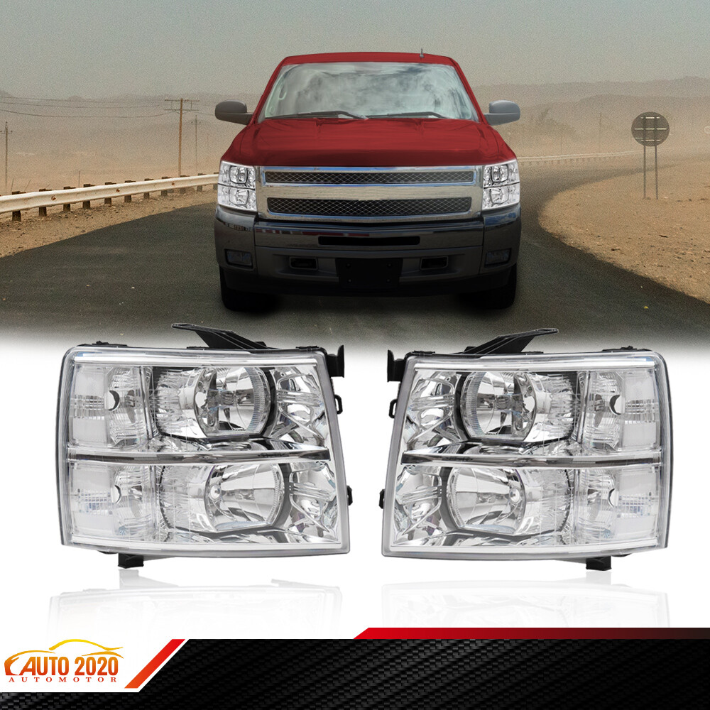 FIT FOR 07-14 CHEVY SILVERADO CHROME HOUSING CLEAR CORNER HEADLIGHT REPLACEMENT