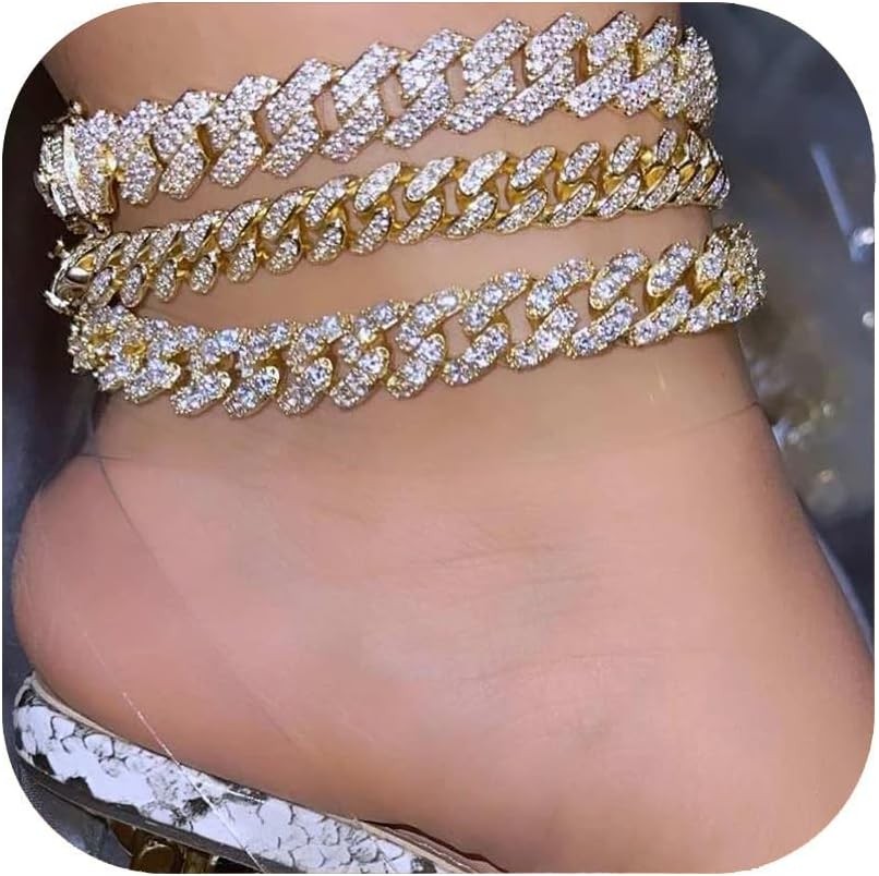 Gold Silver Cuban Link Ankle Bracelets for Plus Size Women