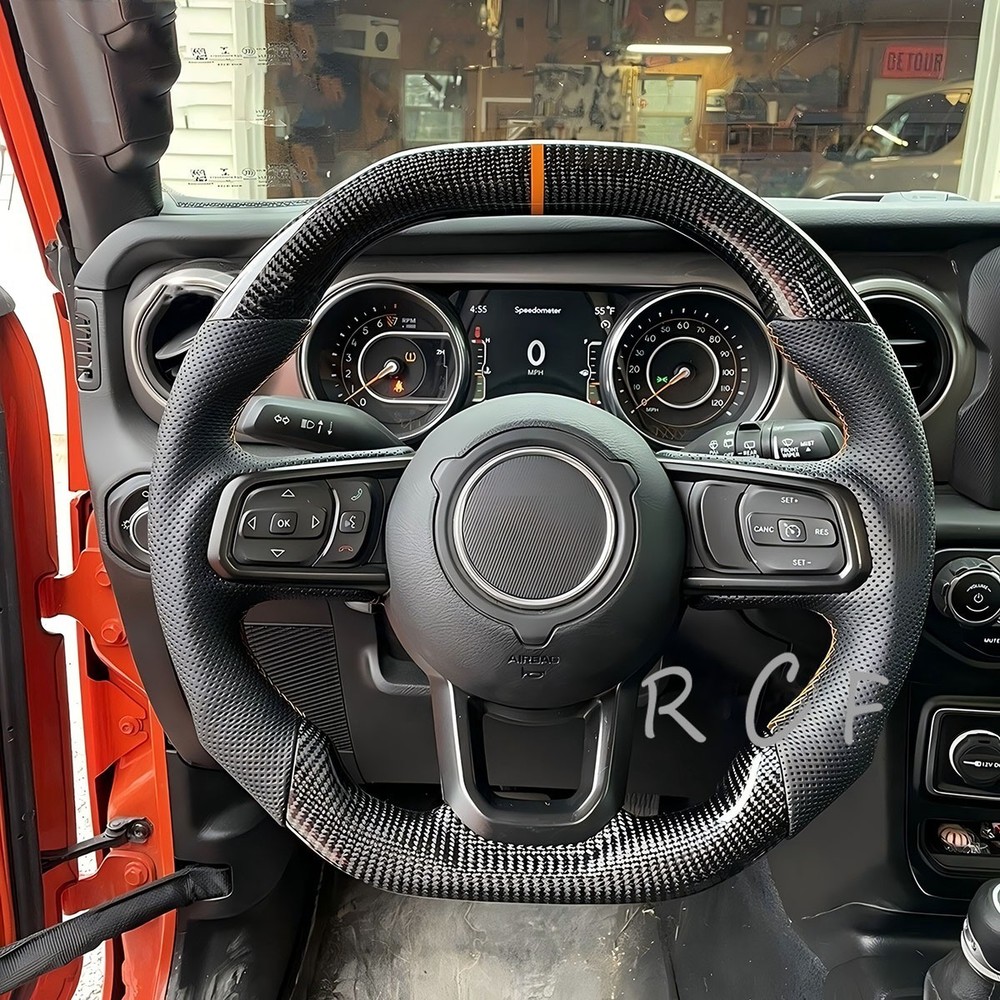 Flat Top Carbon Fiber Steering Wheel Fit Jeep Wrangler JL/JT 18-23 w/Heated
