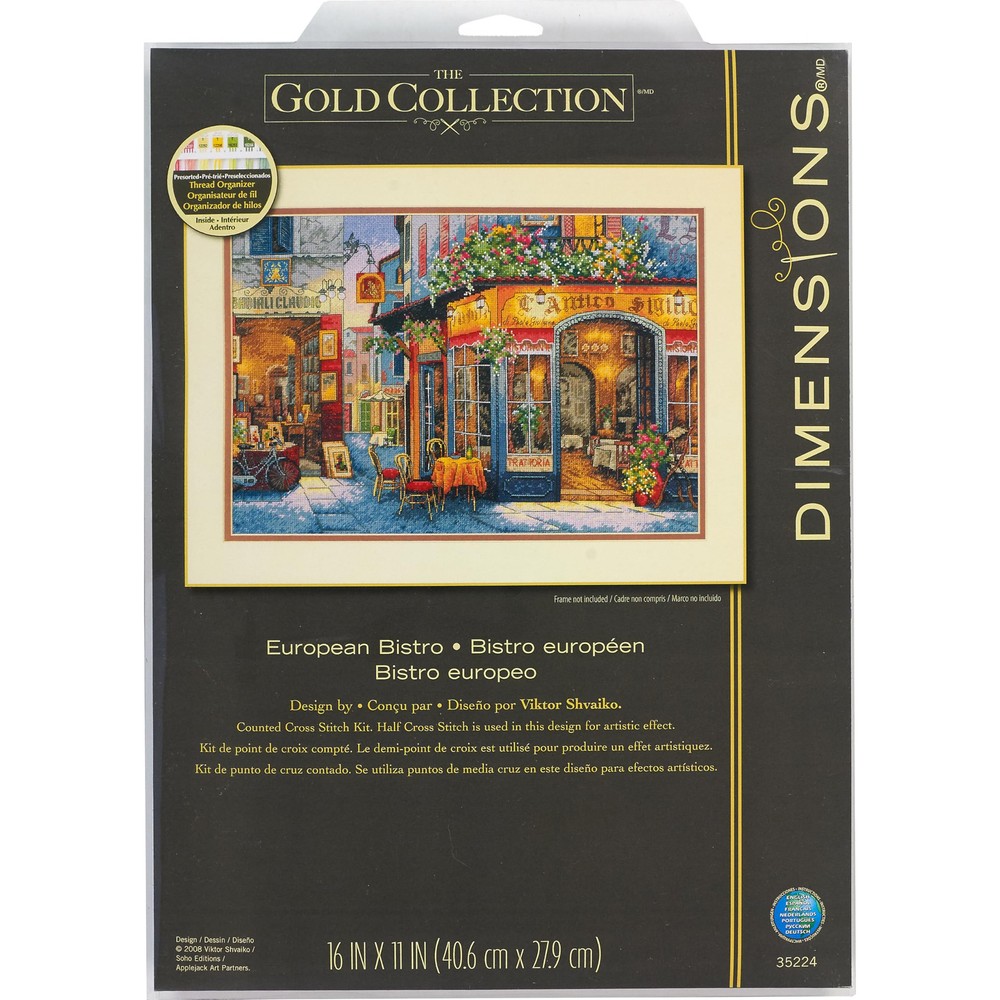 Gold Collection Counted Cross Stitch Kit, European Bistro, 16 Count Dove Grey...