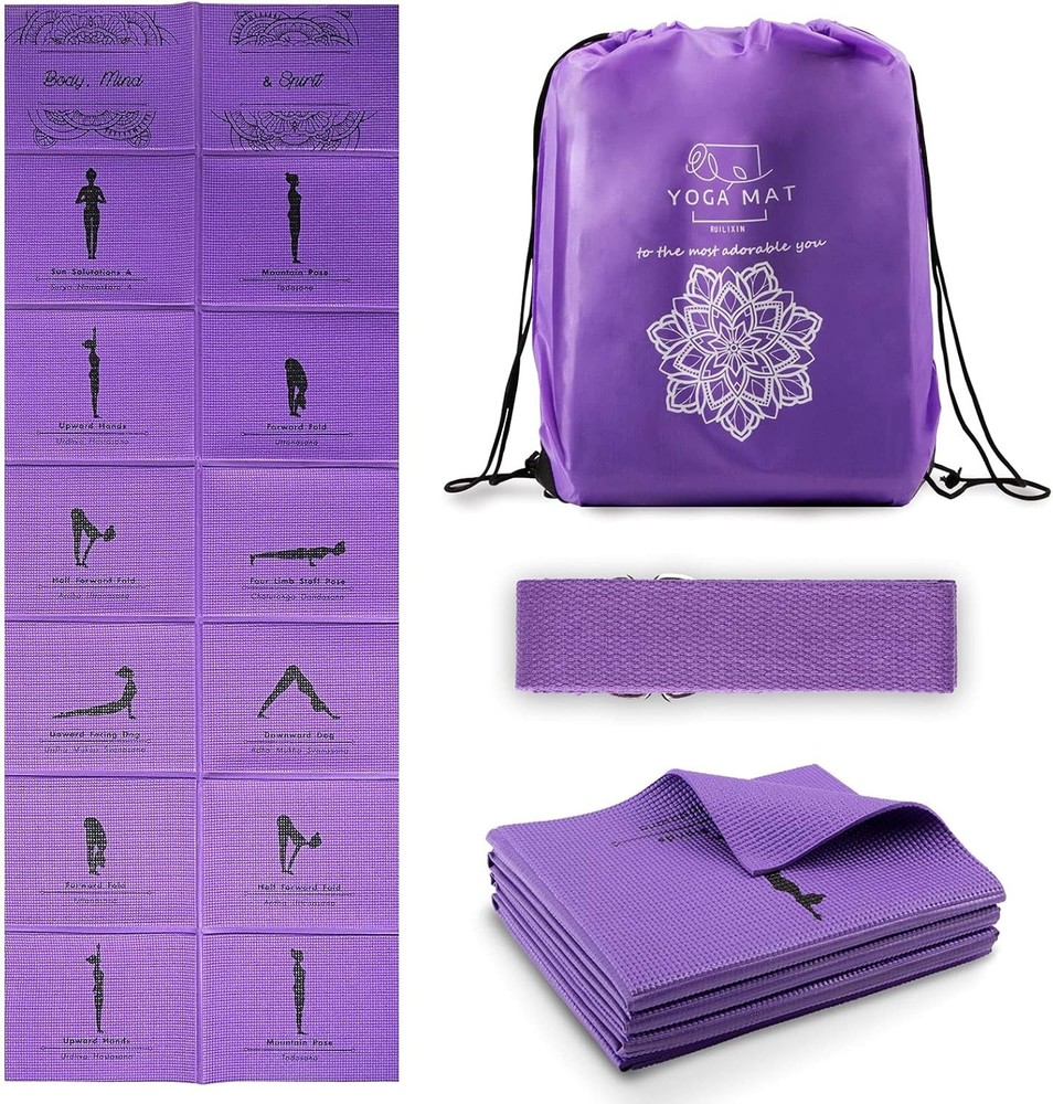 Foldable Yoga Mat For Women, Non Slip Exercise Mat For Home Gym, 5Mm Travel Yoga
