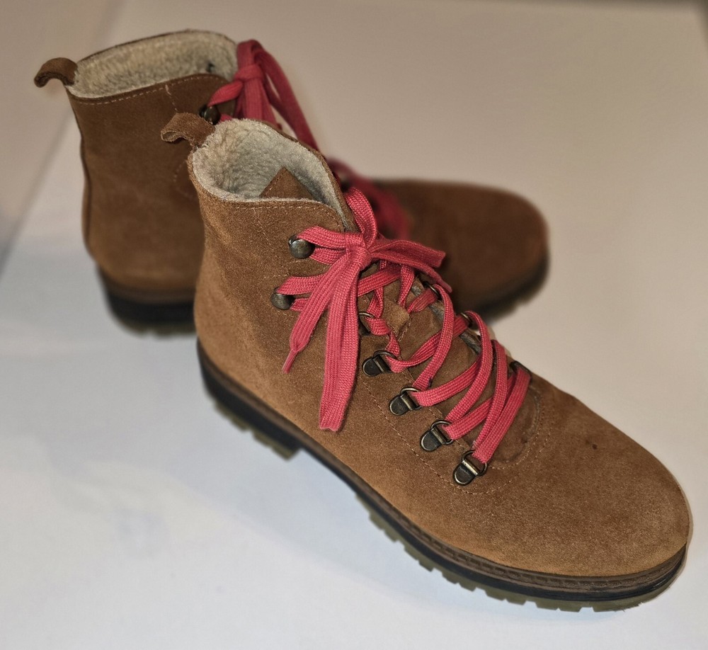 Made Spain Suede Leather Avellini Hiking Boots Womens Shearling Lined  Sz 39/8.5